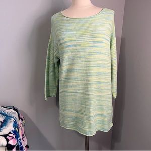 Talbots L Multicolor Green Waffle Weave Drop Shoulder Tunic Sweater